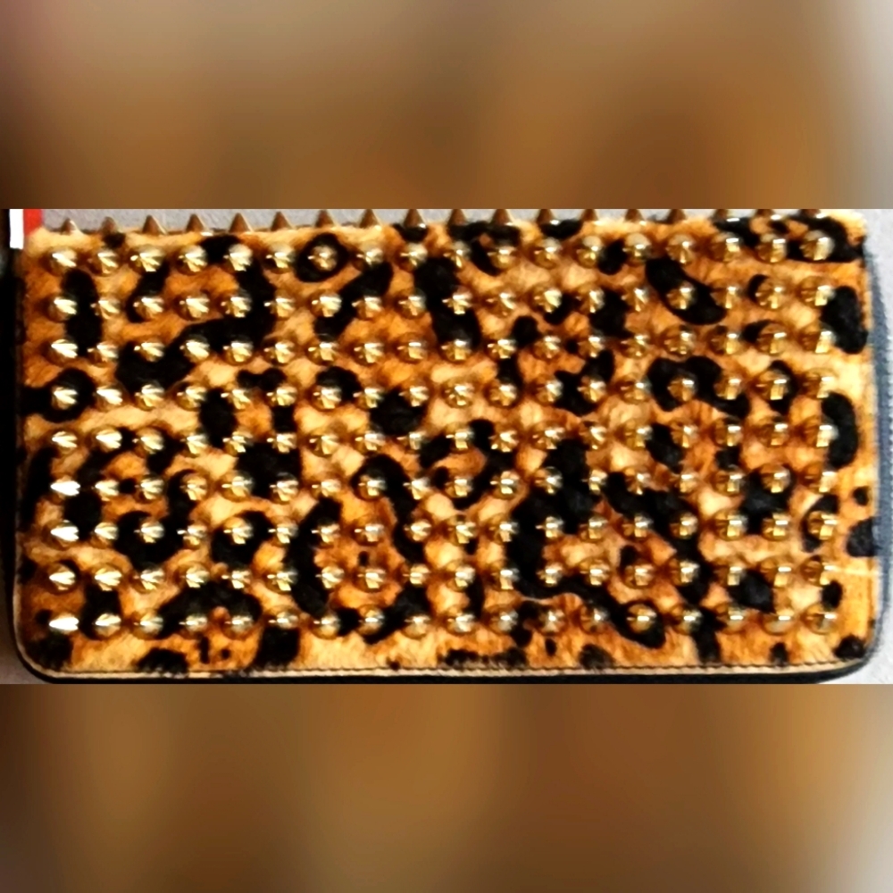 Authentic Christian Louboutin Leopard Print Gold Studded  Zippy Wallet Pristine